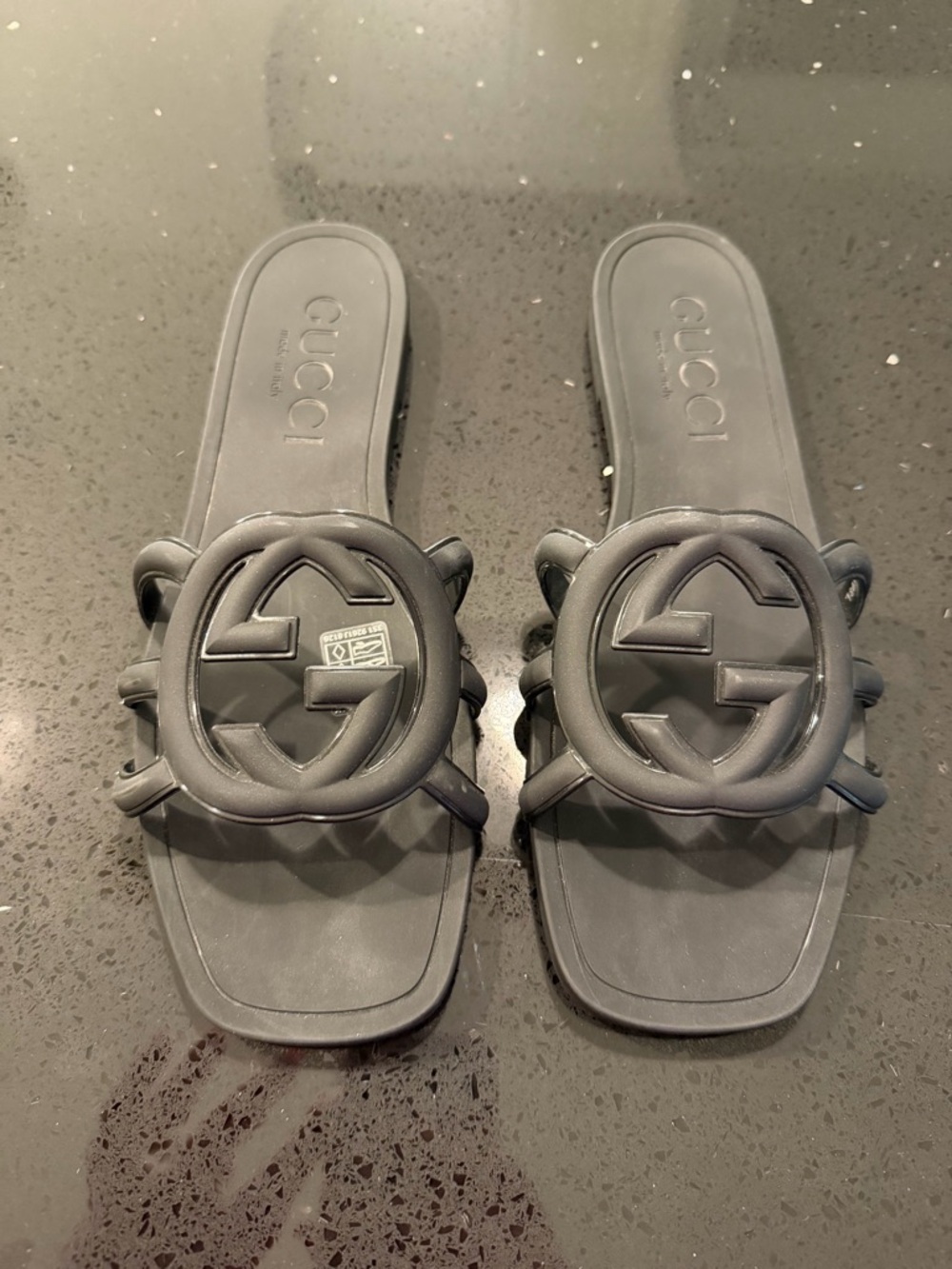 Gucci Matte Black Interlocking GG Slip-On Slides